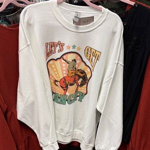 White Graphic Sweatshirt with Western Design